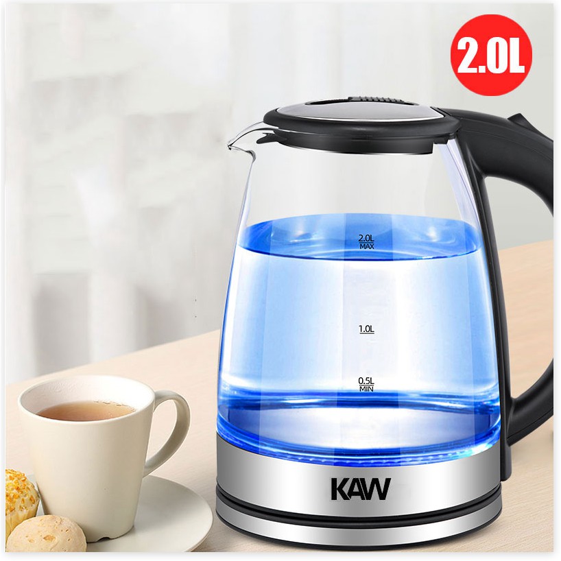 Ấm Đun Nước KAW RK1818 ✔️Chính Hãng✔️ dung tích 2L, tiết kiệm điện, bình thủy tinh trong suốt, nước nóng siêu nhanh.