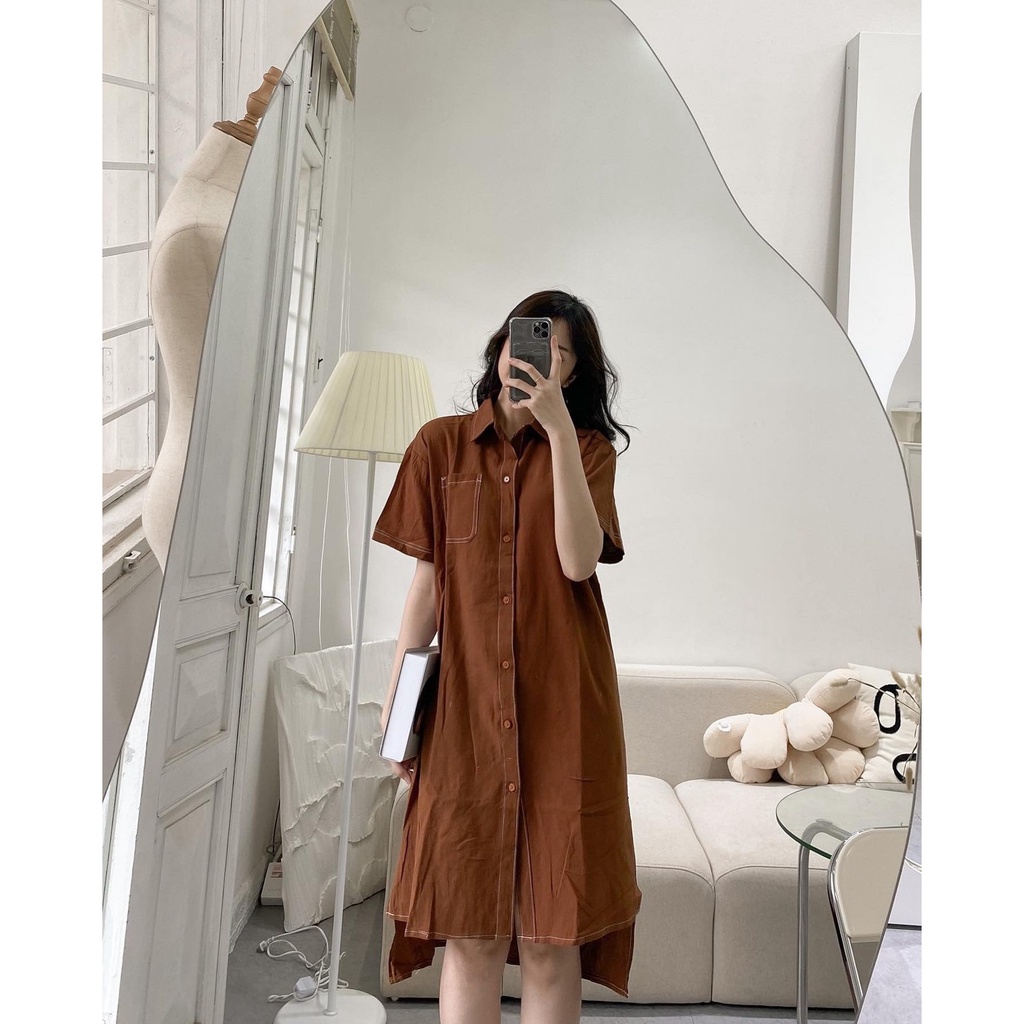 Váy sơ mi thô túi ngực trơn V652 SUSTORE