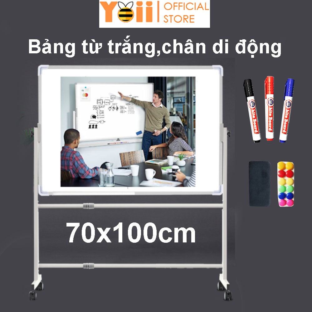 Bảng từ trắng 70x100 chân di động ,Tặng kèm bút, nam châm, bông lau bảng