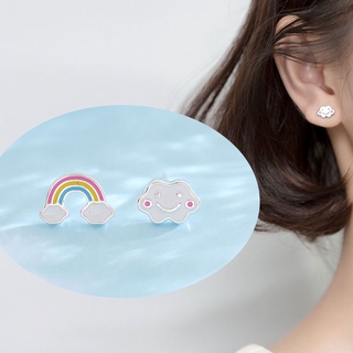Khuyên tai xỏ hình cầu vồng mặt cười hoạt hình dễ thương trang sức nữ ngọt ngào