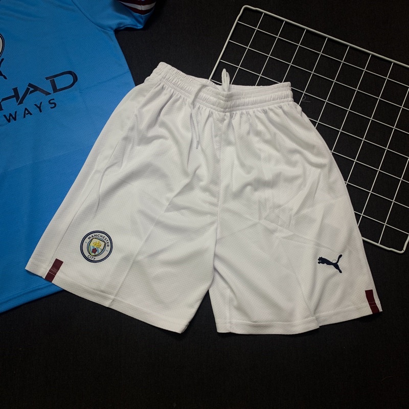 Bộ quần áo đá banh CLB Mancity mẫu 2023 áo xanh quần trắng