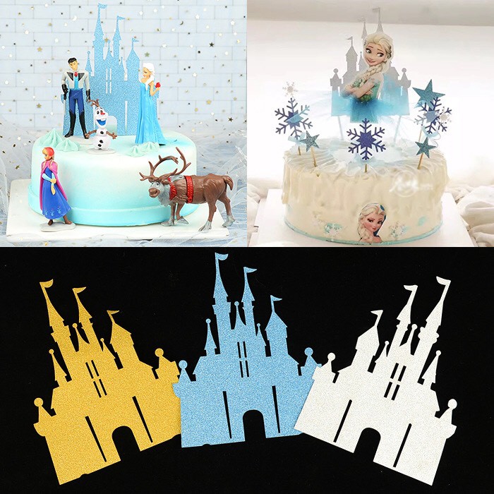 Set 10 cắm giấy hình lâu đài trang trí bánh kem HPBD