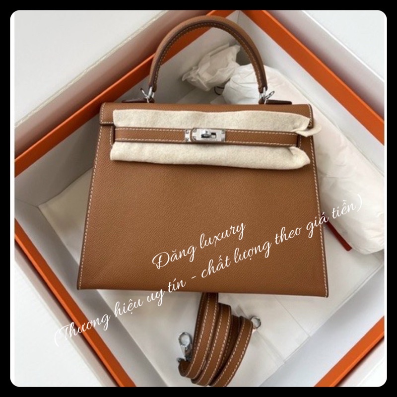 ✅Túi KELLY NGUYÊN BẢN TAG BẠC 25CM - DA BÒ ESPOM NHẬP KHẨU