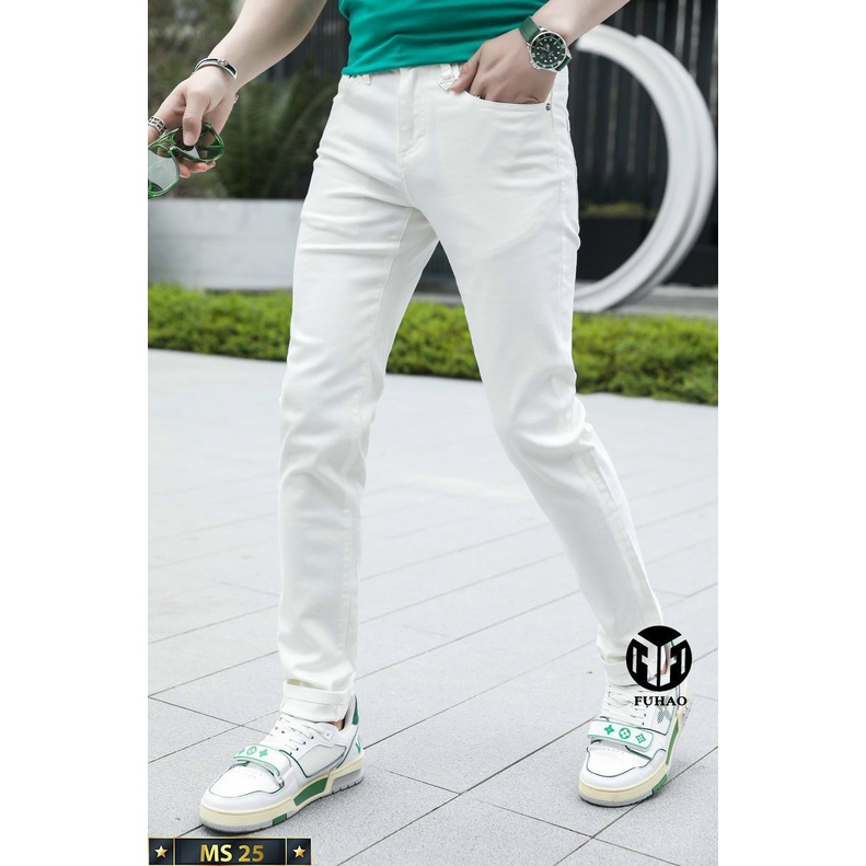 Quần jean nam mẫu trắng rách gối chất bò cao cấp co dãn 4 chiều cao cấp