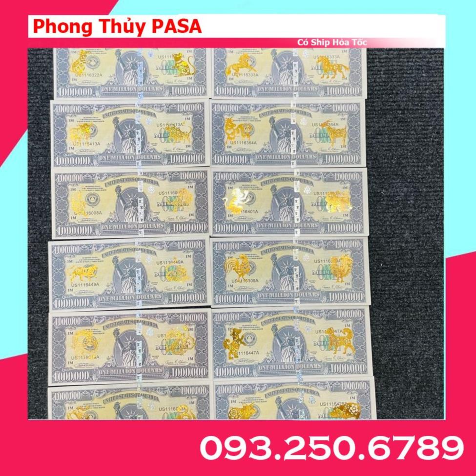 Tiền 1 Triệu Đô Usd 12 con giáp mạ vàng, Kỉ Niệm Siêu Cấp Có Bảo An, tặng bao lì xì