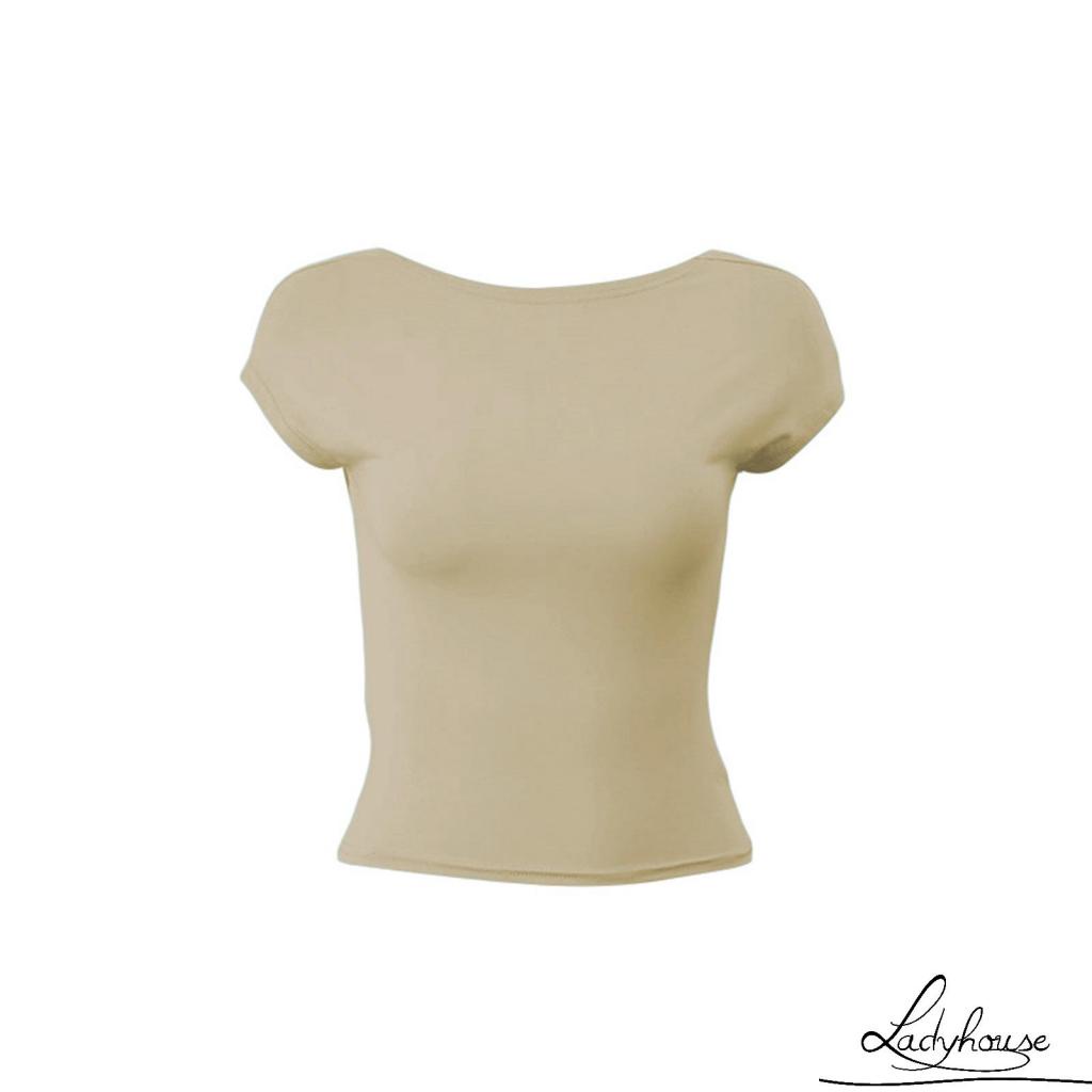 Áo Thun Crop Top Tay Ngắn Màu Trơn Hai Mặt Trước Sau Thời Trang Cho Nữ