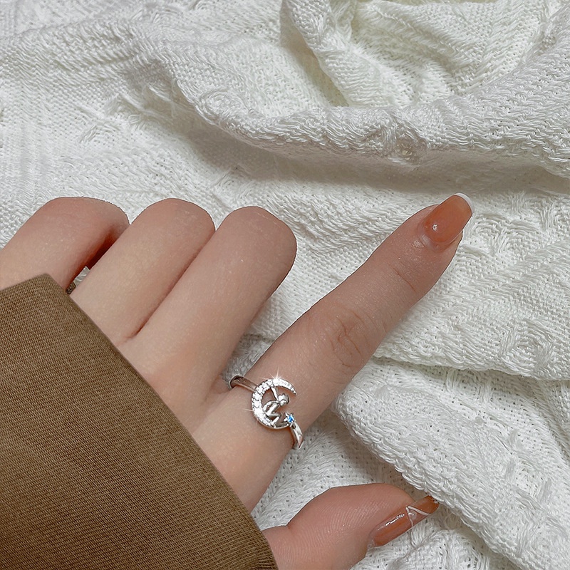 Nhẫn Đeo Ngón Trỏ Hình Mặt Trăng/Ngôi Sao Đính Đá Lấp Lánh Sang Trọng F781