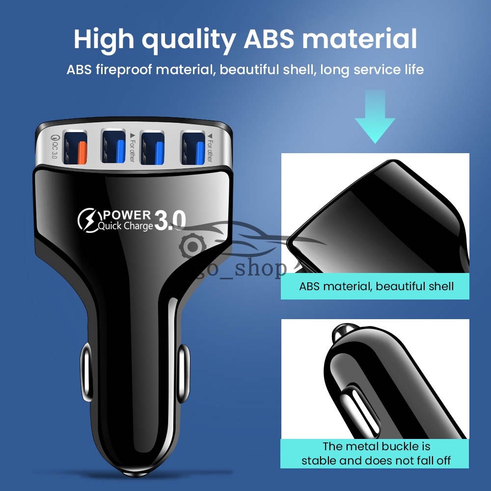 Tẩu Sạc 4 Cổng USB 3A 12V Tích Hợp Bật Lửa Thuốc Lá Điện Tử Cho Xiaomi Samsung