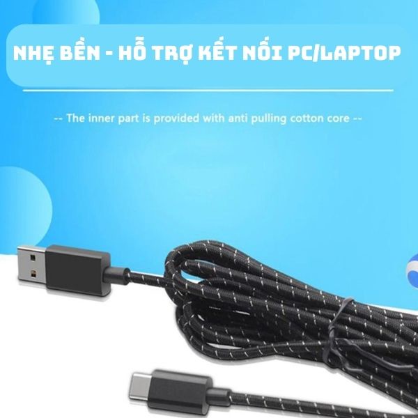 Dây sạc Xbox Cáp sạc Type C Cho Tay Cầm Xbox Series X, Elite 2, PS5, Pro Switch Bọc Dù 2m75
