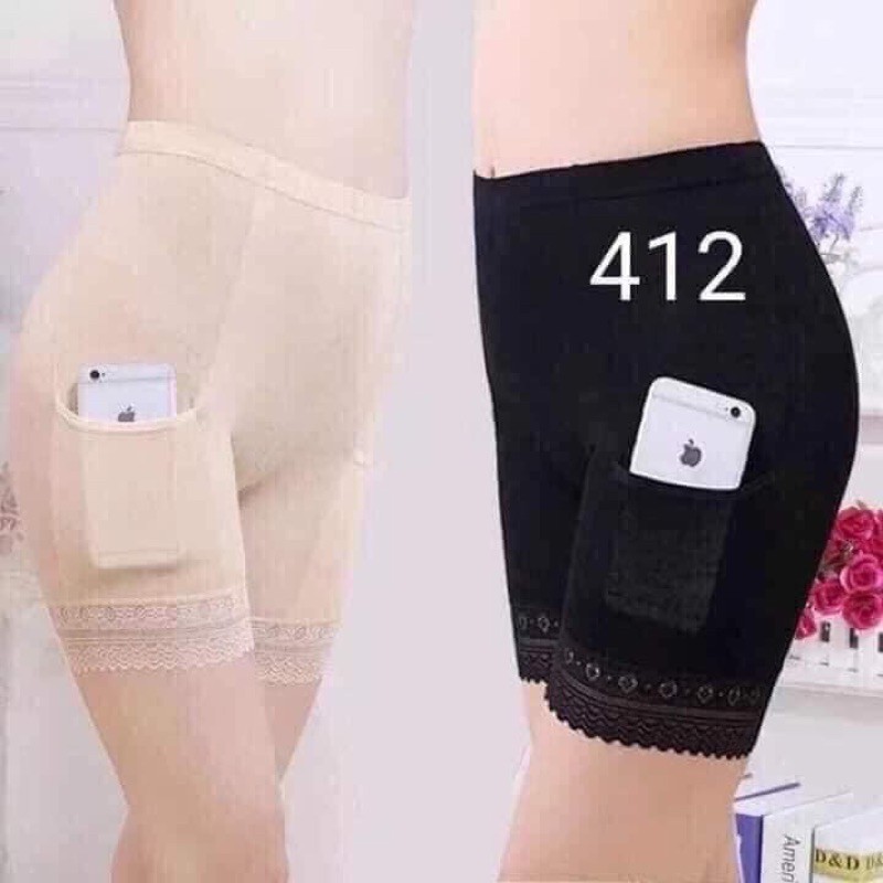 Combo 3 Quần mặc trong váy, quần đùi phối ren có túi màu đen và da