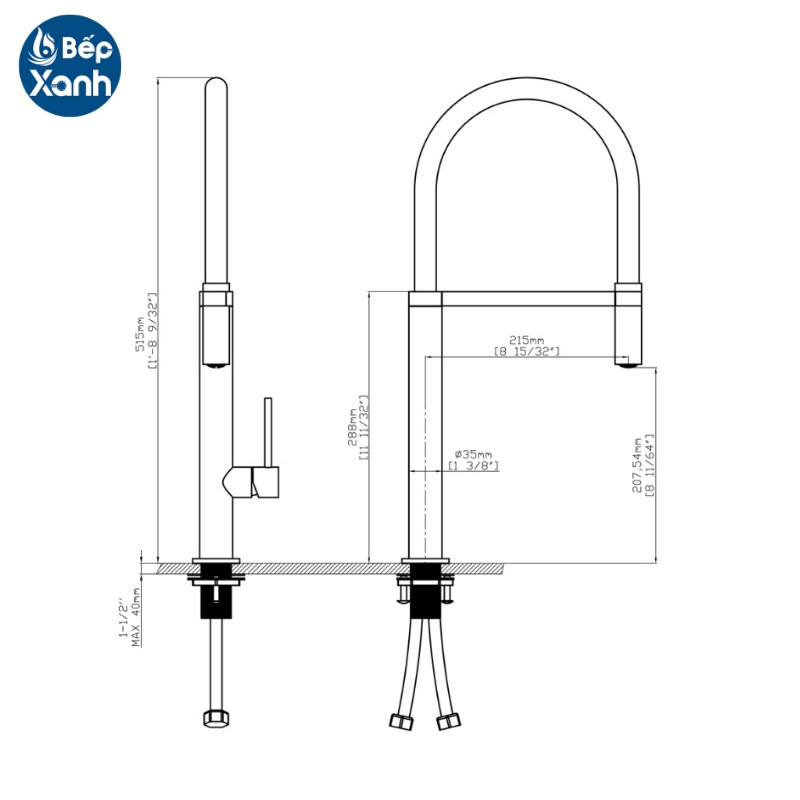 Vòi Rửa Chén Nóng Lạnh Ecalite EF-K200Si - Ống Silicon