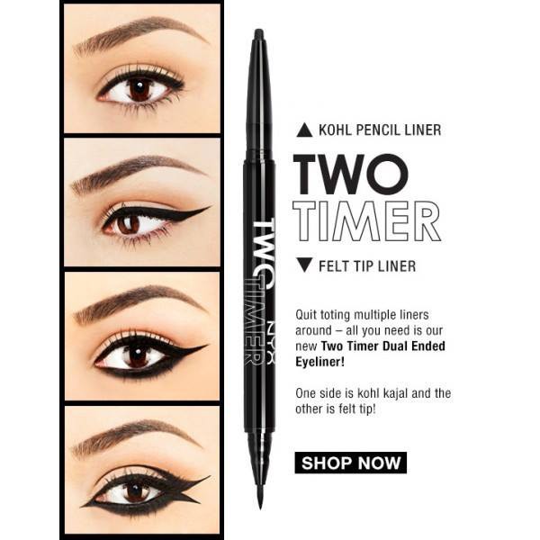 Kẻ mắt nước 2 đầu NYX Two Timer Pencil Kohl Pencil Liner & Felt Tip Liner 01 Jet Black