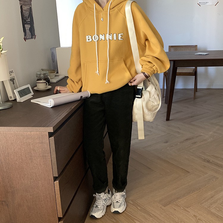 Quần Nhung nữ Lửng Ống suông Lưng cao Form rộng Ulzzang Hàn Quốc Quần nhưng nữ Thu Đông Thời trang Cạp cao