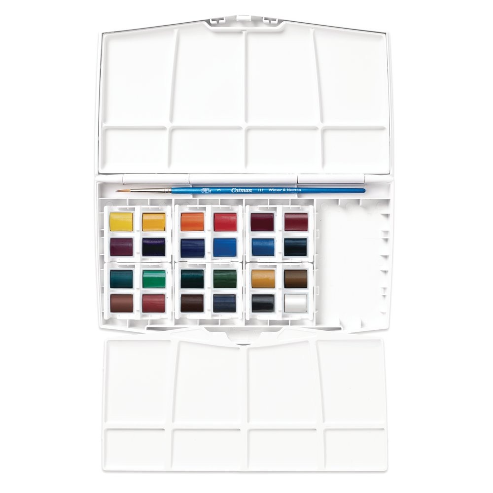 Màu Nước Cao Cấp Winsor & Newton Cotman Travel Set 24 Màu + Cọ Và Khay