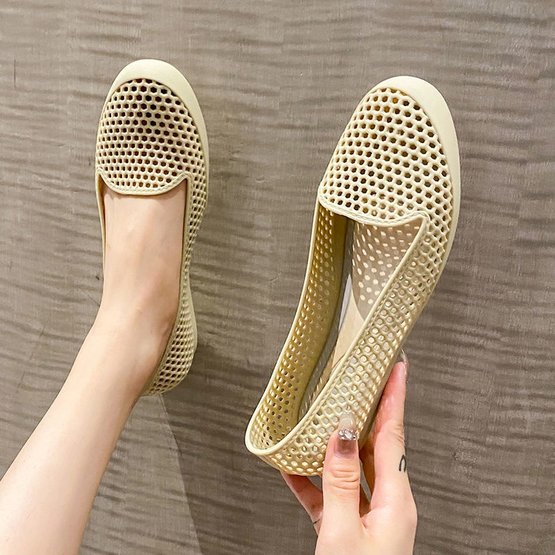 Giày Sandal Cao Su Đế Bằng Miệng Nông Chống Thấm Nước Thời Trang Hàn Quốc Cho Nữ