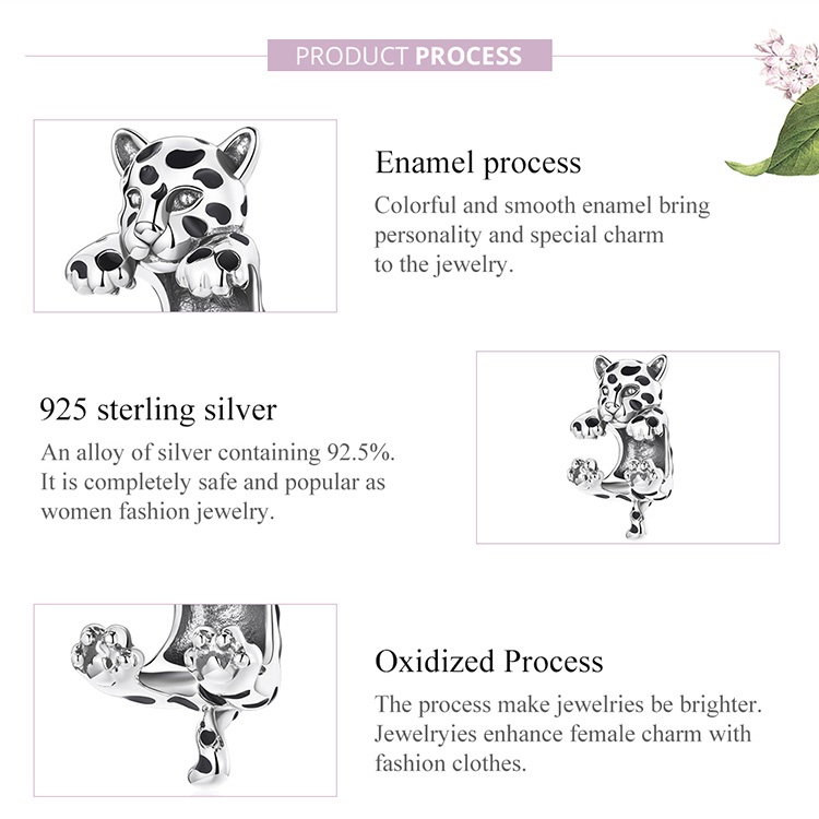 Phụ kiện BAMOER BSC556 bằng bạc 925 hình con báo nhỏ phù hợp làm vòng tay thời trang DIY