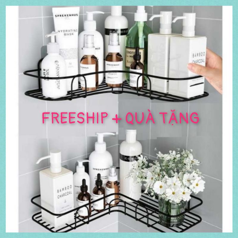 Kệ góc nhà tắm Song Tâm - kệ gia vị tam giác phun sơn tĩnh điện dán tường siêu dính tiện dụng