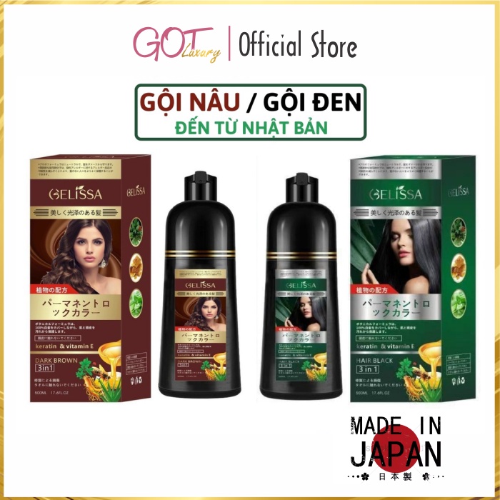 Dầu gội phủ bạc GELISSA 500ml Nhật Bản - Dầu gội nhuộm tóc đen, nhuộm tóc nâu thảo dược tự nhiên an toàn GOT STORE