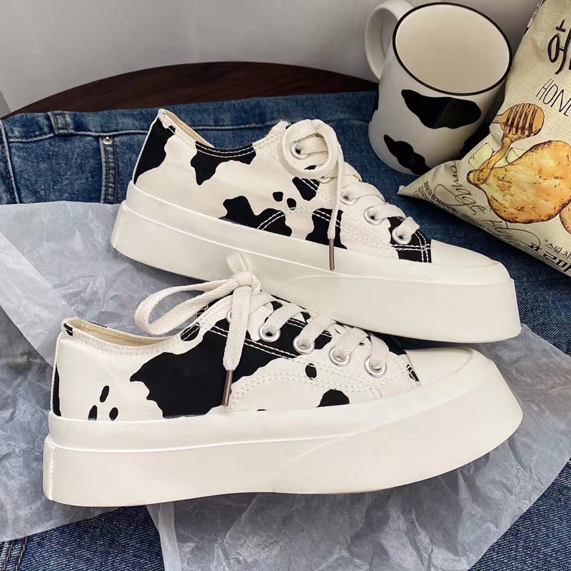 Giày thể thao Sneaker nữ Độn Đế vải Bò Sữa 2 Màu Siêu Hot