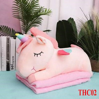 Bộ Chăn gối thú nhồi bông đáng yêu thú kèm chăn văn phòng công sở chăn mềm mại ấm áp gấp gọn