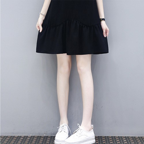 Đầm dáng xòe trơn đơn giản váy cổ viền trắng đen | BigBuy360 - bigbuy360.vn