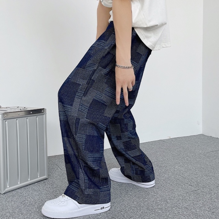 Quần ống rộng họa tiết sọc caro phong cách hip hop Hàn quốc