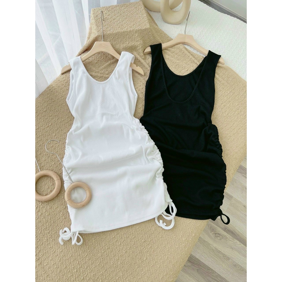 Đầm 2 lỗ ôm body hở lưng rút dây 2 bên cực sexy , chất thun bozip mềm mịn