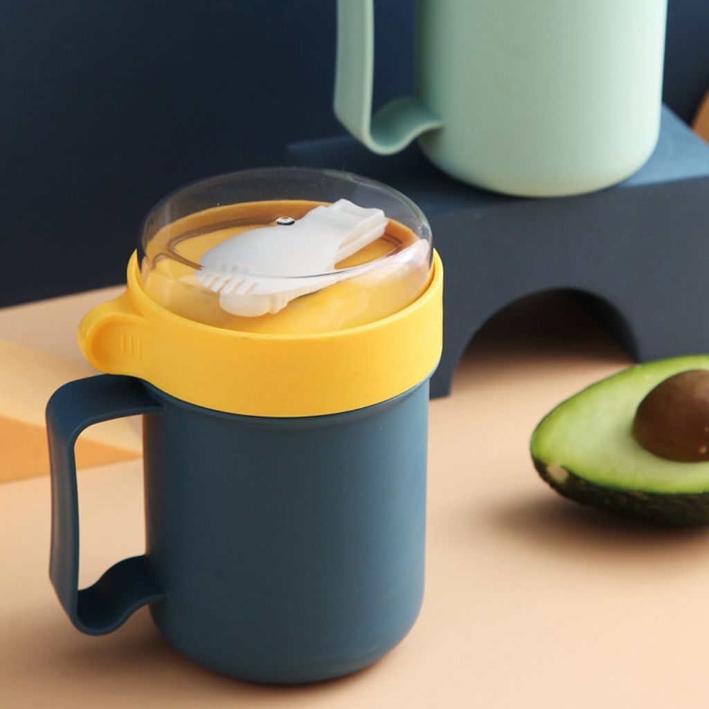 1 cốc đựng súp/cà phê bằng nhựa màu trơn không rò rỉ kiểu Nhật Bản dung tích 500ml