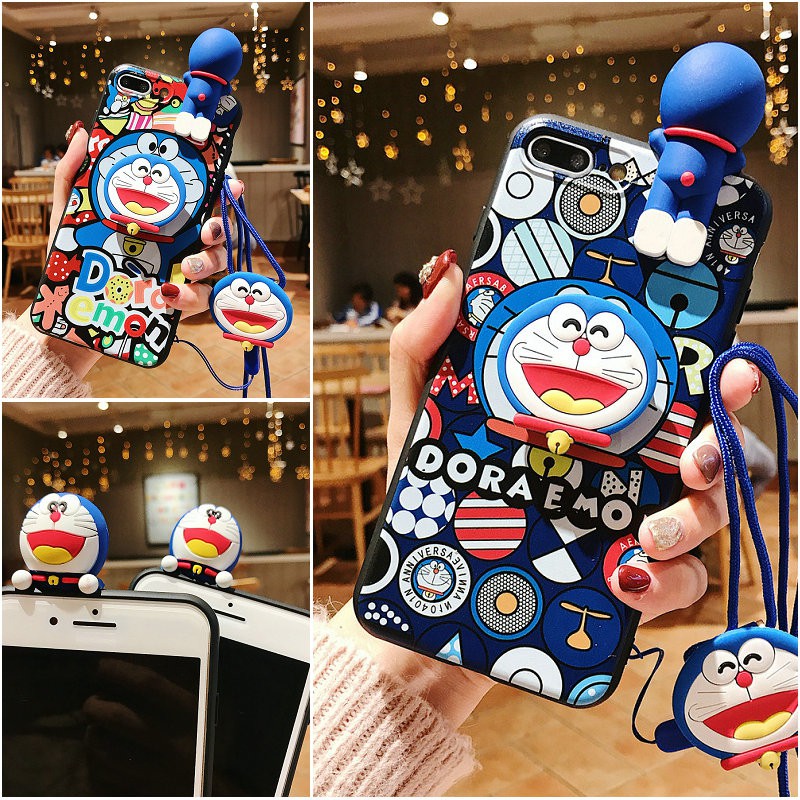 iPhone 11 Pro Max X Xs XR 6 6s 7 8 Plus 6+ 6s+ 7+ 8+ Deraemon Cartoon Enboss Cover Phone Back Cover Casing+Stand+Lanyard YKHP 05