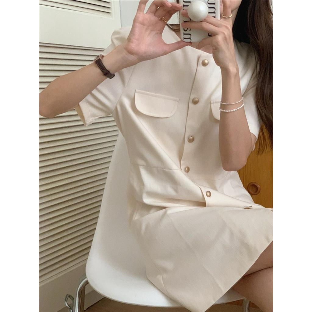 Đầm Ngắn Tay Dáng Vừa Phong Cách Retro Pháp 54254 Dễ Phối Đồ