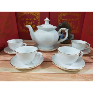 Bộ ấm trà Phú Quý Bát Tràng kẻ chỉ vàng kim