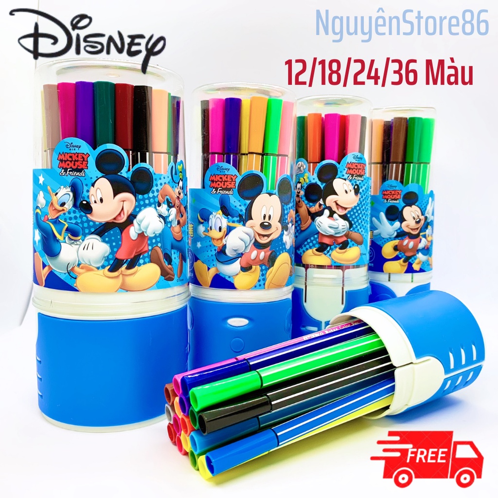 Bút Màu Nước Disney (Hộp Ống Cực Xịn) Mickey Mouse - Có Thể Rửa Nước 12/18/24/36 Màu