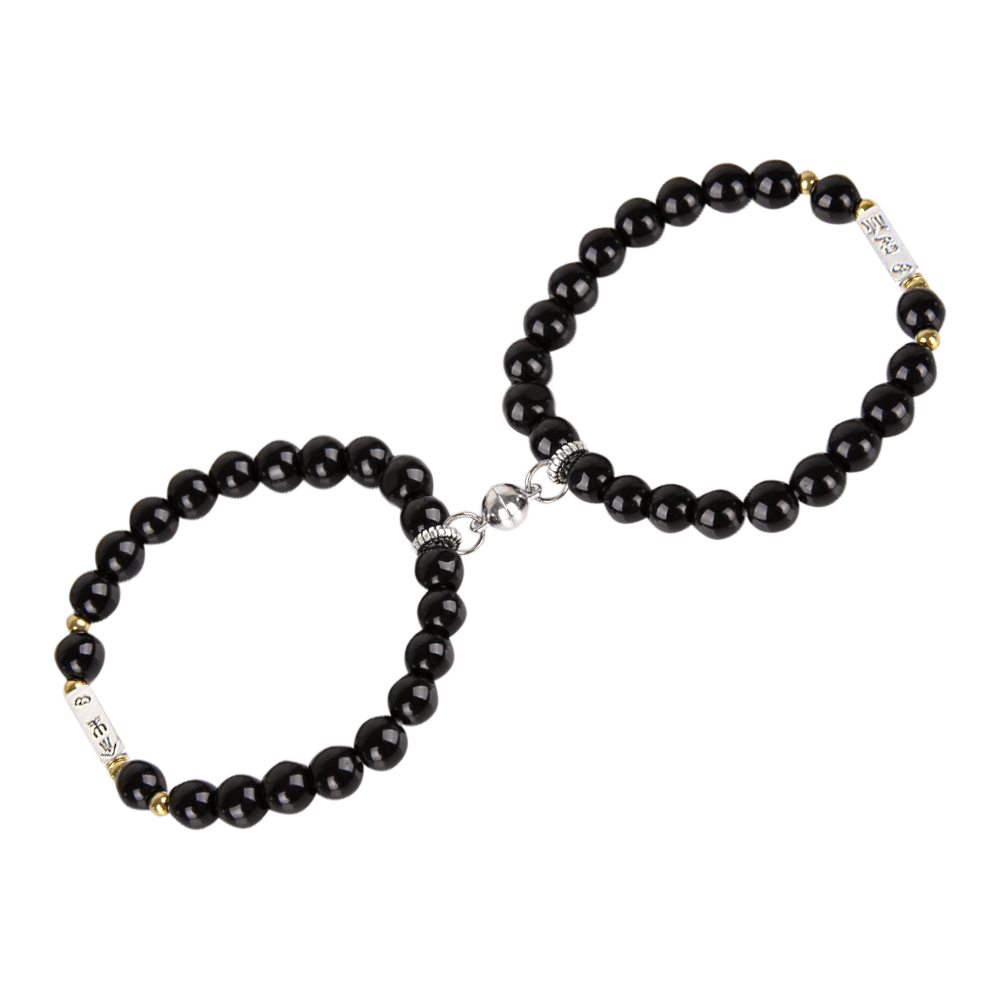 Set 2 Vòng Tay Chuỗi Hạt Đá Vỏ Chai Có Khóa Nam Châm Thời Trang