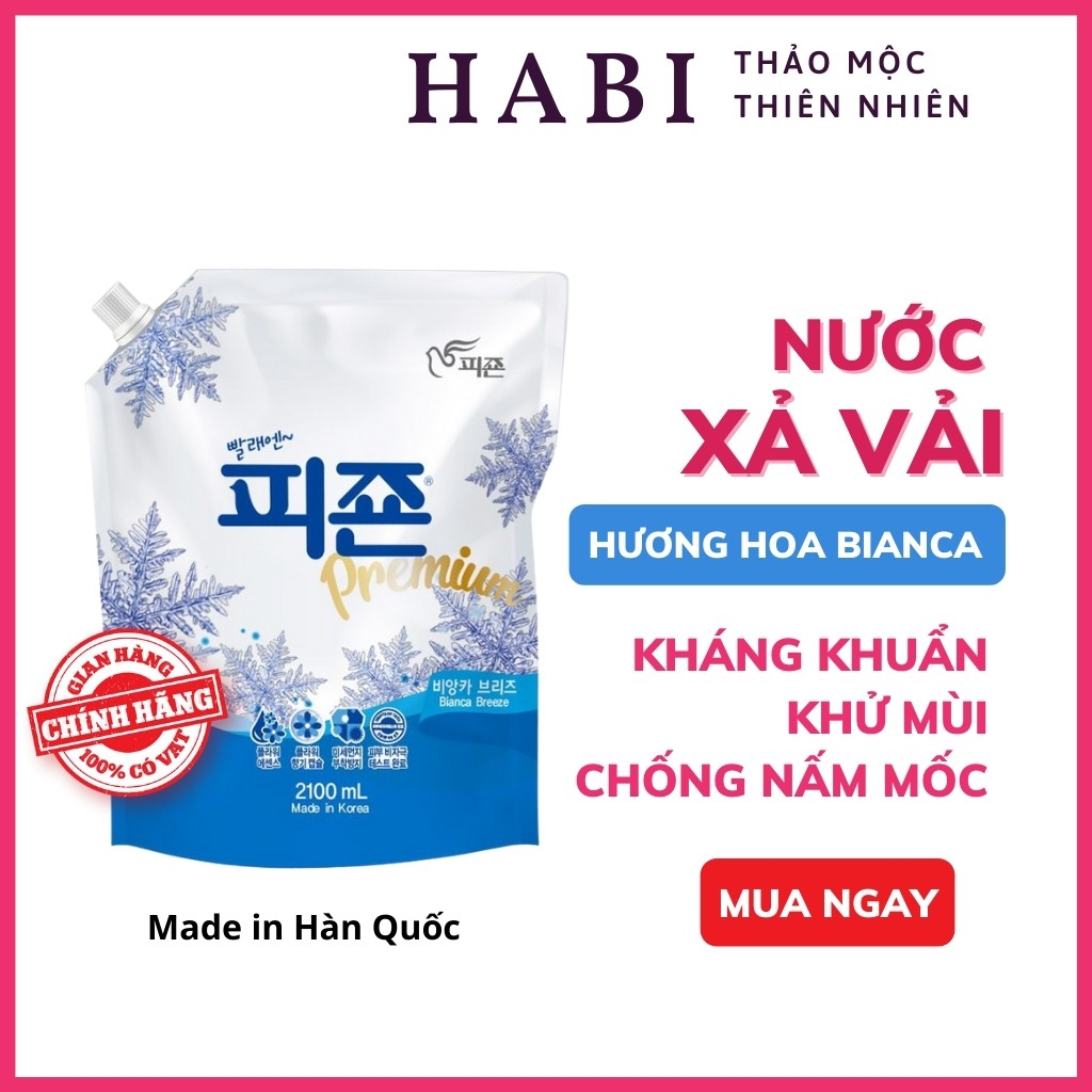 Nước xả vải Pigeon Hàn Quốc, nước xả hương hoa Bianca giúp kháng khuẩn, khử mùi, chống nấm mốc túi 2.1 lít