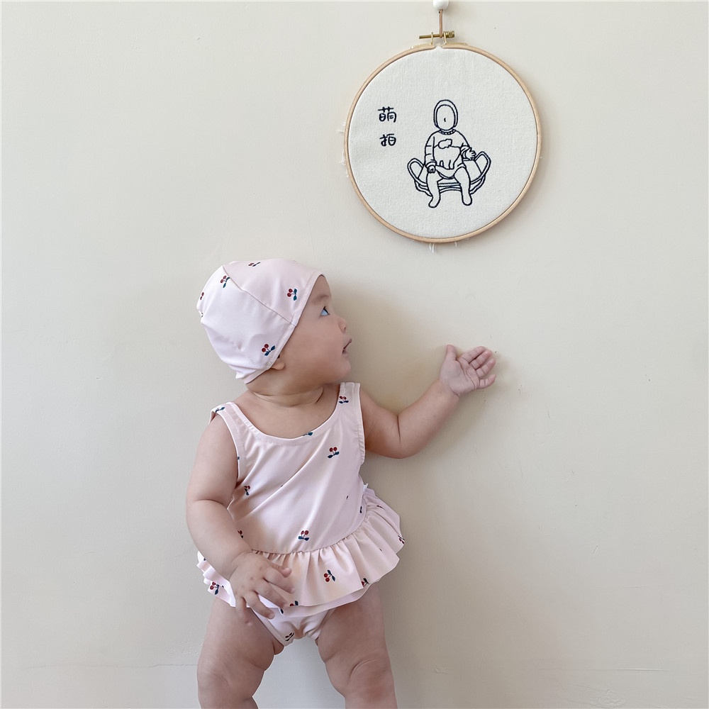 Bộ Đồ Bơi Họa Tiết Cherry Màu Hồng Dễ Thương Cho Bé Gái 0-2 Tuổi