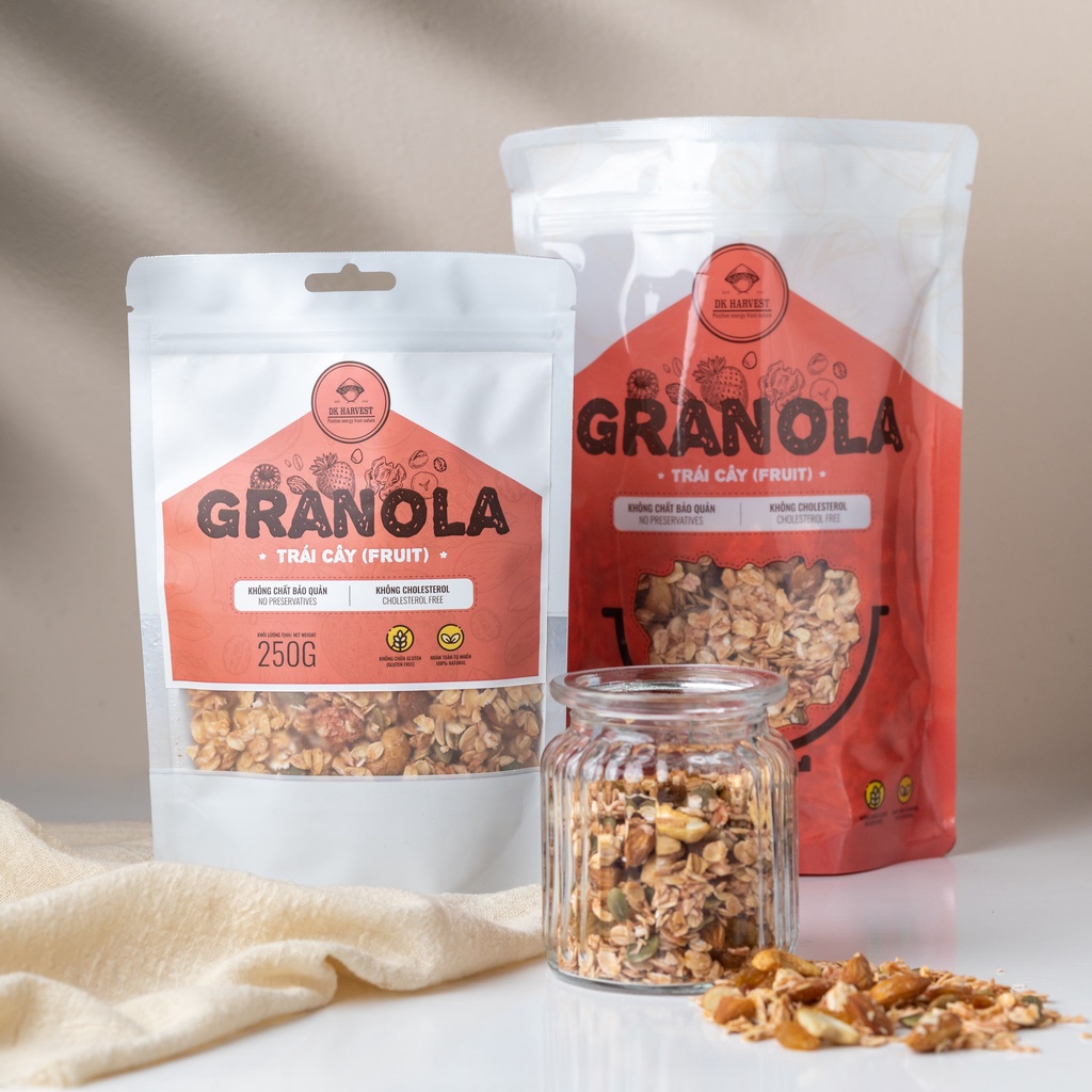 [Thêm Macca + Óc Chó] Granola Siêu Hạt DK Harvest - Ngũ cốc tác dụng giảm cân - Date mới - Trọng lượng 250g/500g