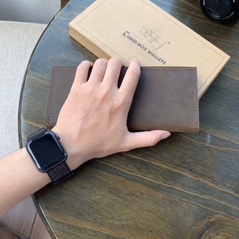 [Mã FAMALLT5 giảm 15% đơn 150K] [SAP] Ví nam Three-Box Continental da bò sáp nâu nhập khẩu handmade