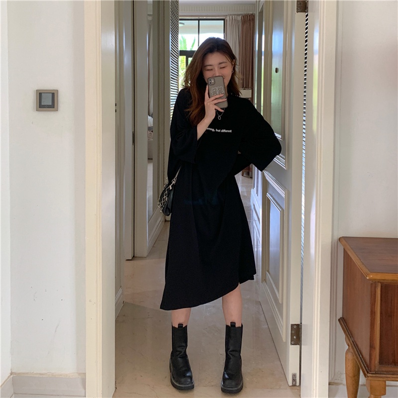 SUXI Đầm thun midi tay ngắn cổ tròn thiết kế oversized thời trang mùa hè dành cho nữ