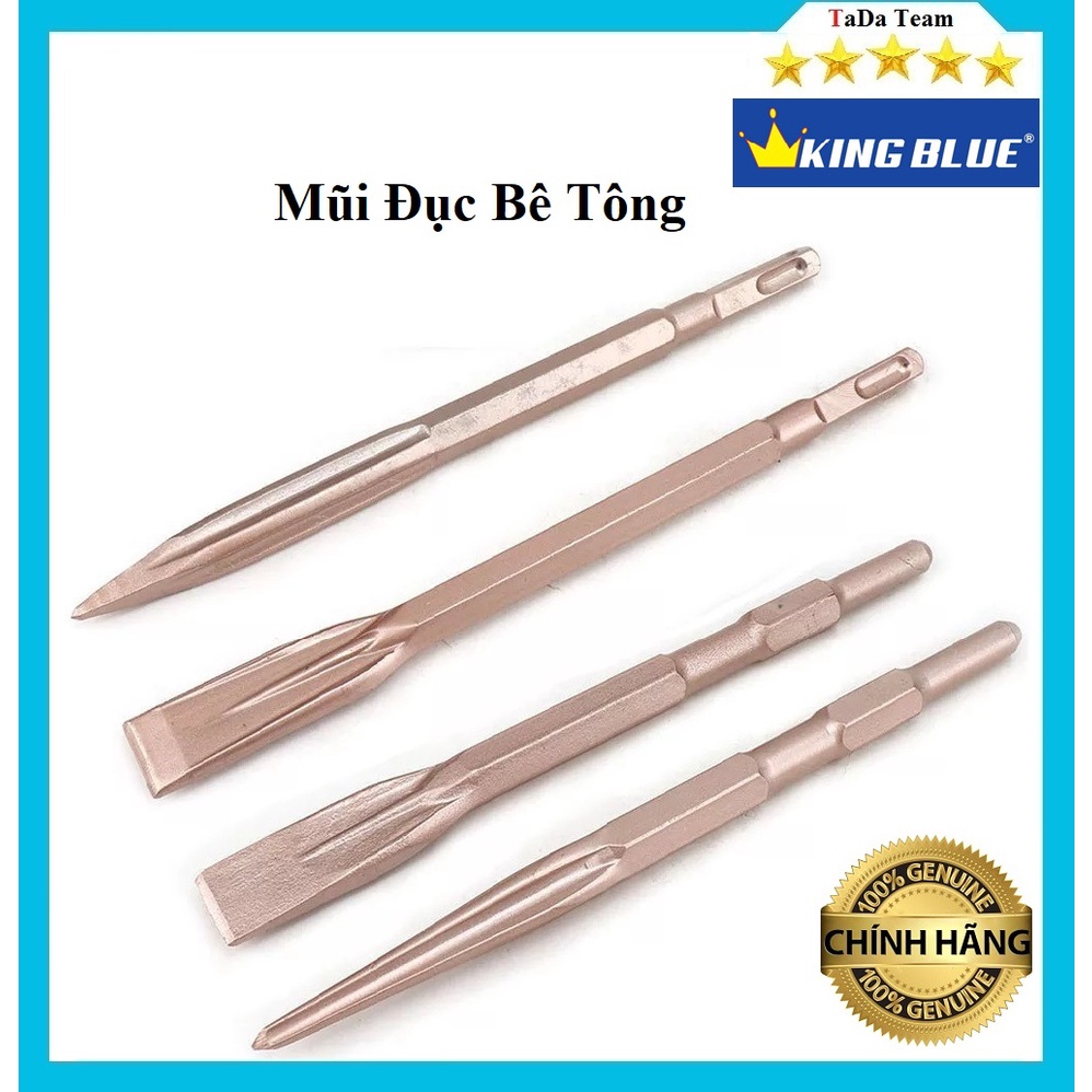 Mũi đục phá bê tông dẹp & nhọn cỡ chuôi 4 cạnh, lục giác 14li và 17li King Blue