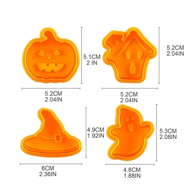 Set 4 Khuôn Cắt Bánh Quy Bằng Nhựa Họa Tiết Hoạt Hình 3D Phong Cách Halloween
