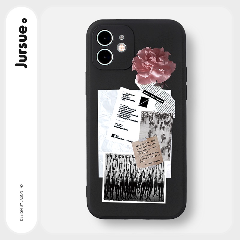 Ốp lưng JURSUE mềm chống bẩn hình dễ thương đẹp đen cho iPhone 13 12 11 Pro Max SE 2020 X XR XS 8 7 ip 6S 6 Plus Y1772