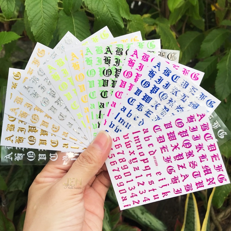 Sticker dán móng Chữ và số la tinh-hình dán nail