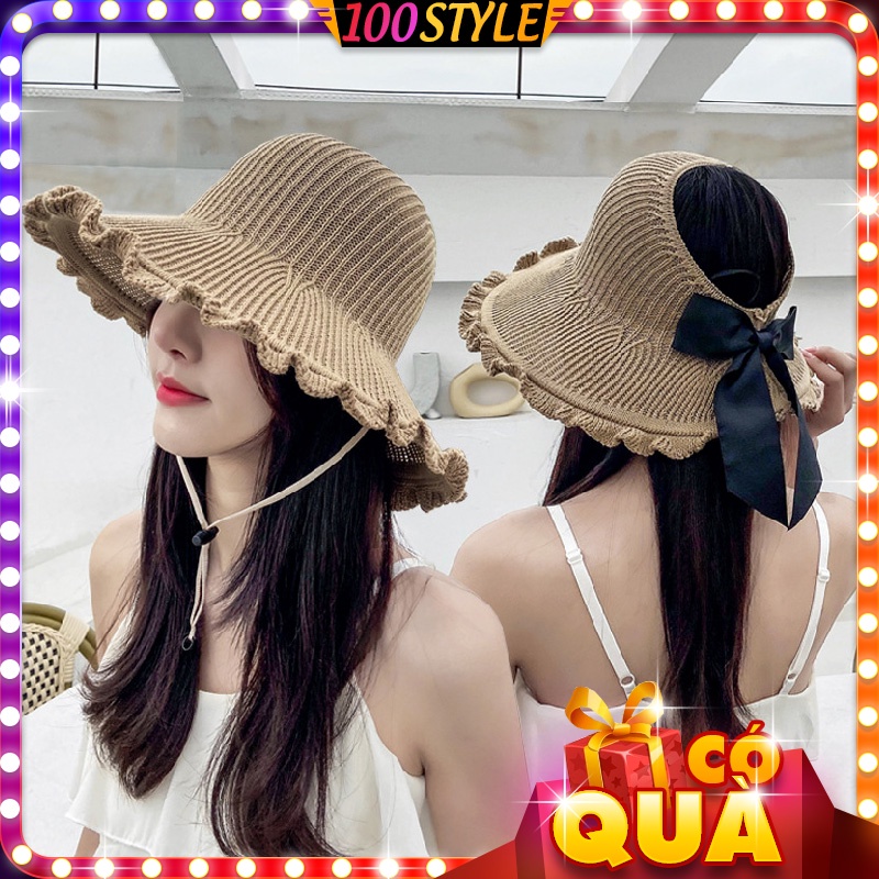 Nón Vành Chống Nắng Hở Đầu Gân Tăm Viền Nhúng Bèo Style Hàn