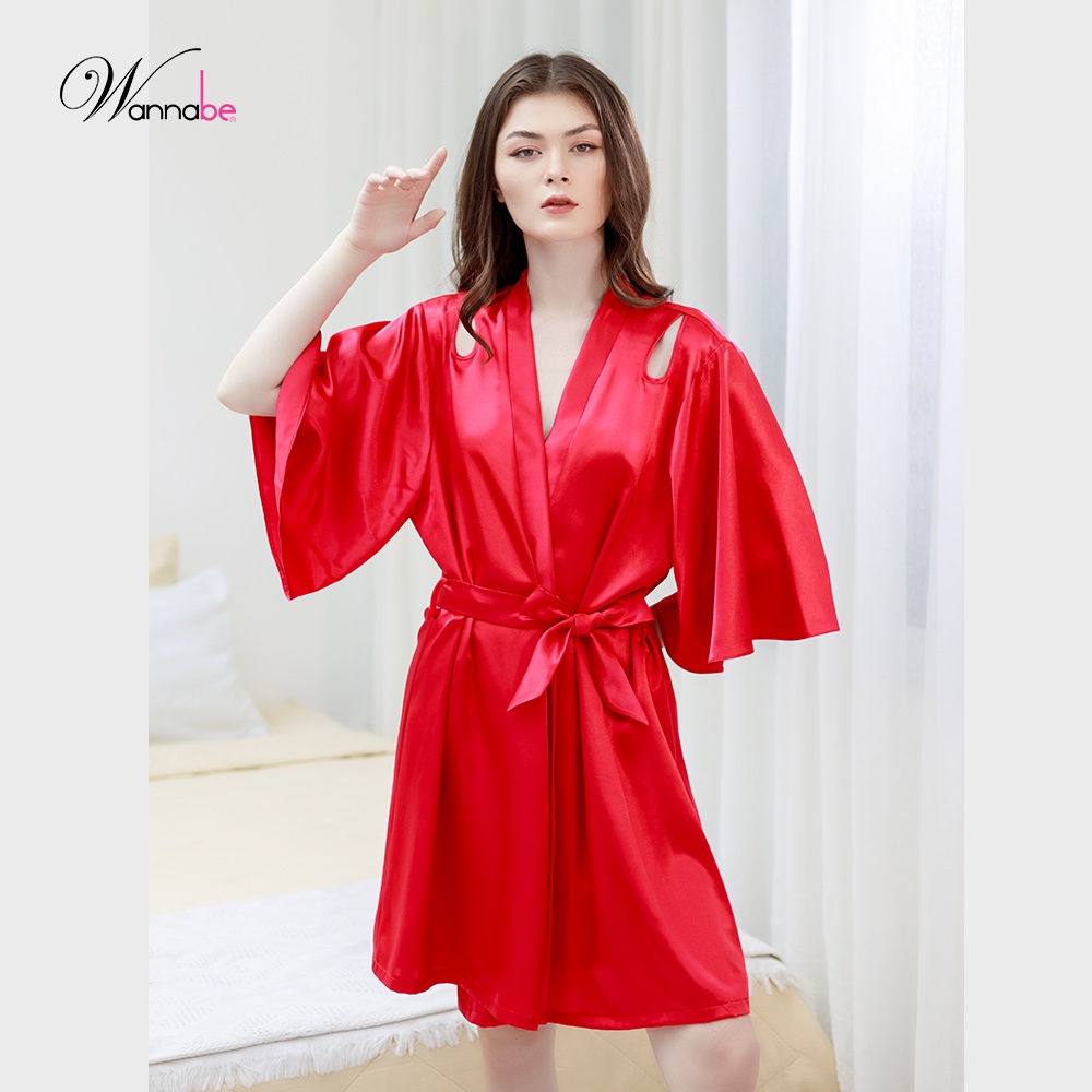Áo choàng ngủ phi lụa cao cấp Wannabe KIS61 khoét hình giọt nước bắt mắt xinh xắn nữ tính