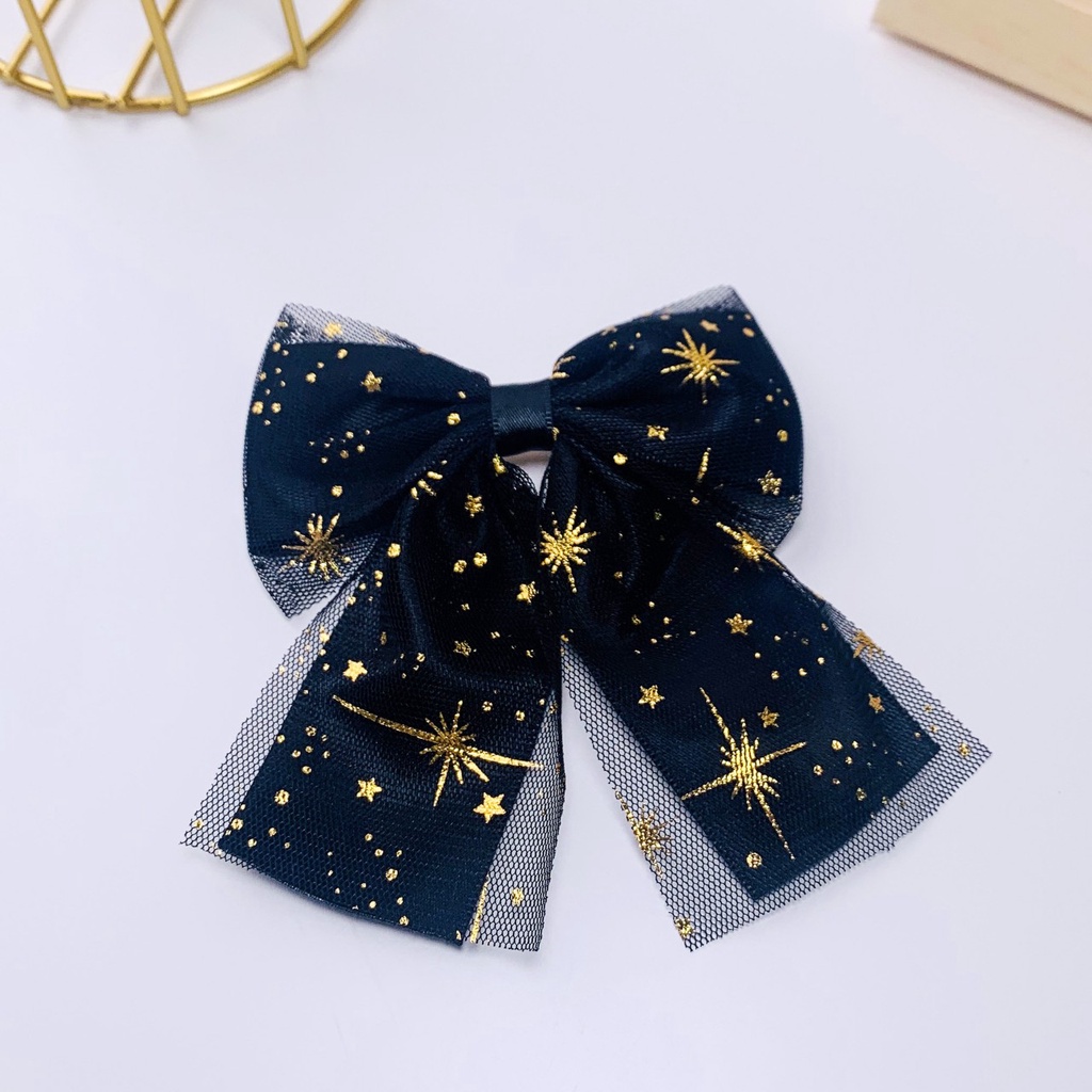 Kẹp nơ ren ánh kim màu đen và đỏ sang chảnh phong cách Hàn Quốc cho bạn gái - Selenshop