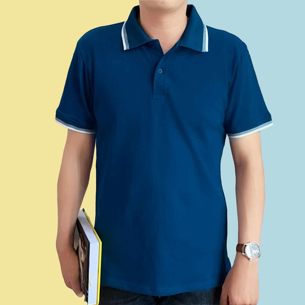 Áo thun nam Polo hàng thiết kế vải cá sấu cotton cao cấp bo viền siêu đẹp - Xanh Coban