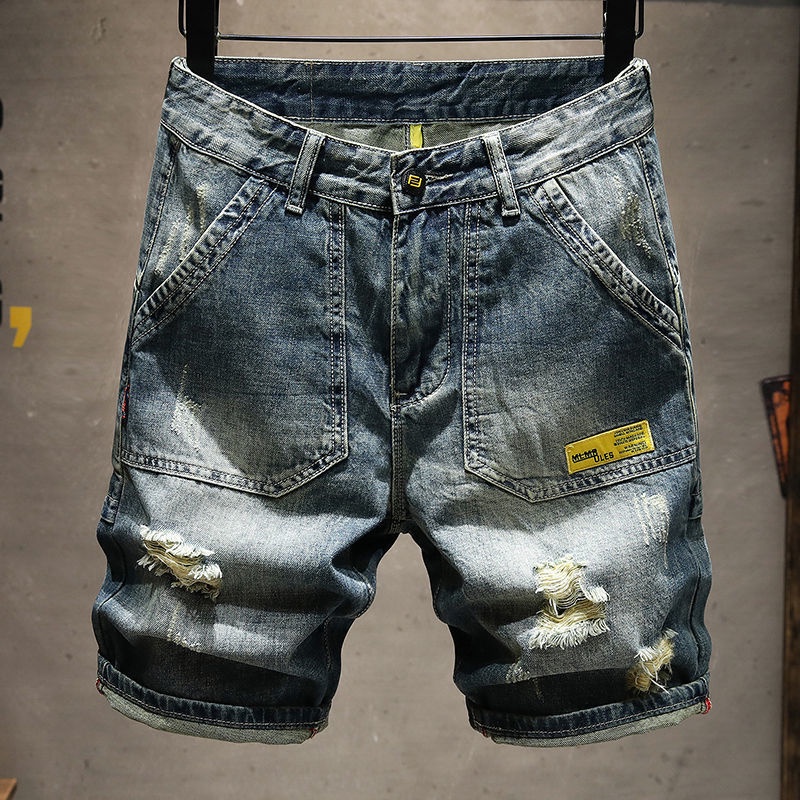 Quần Short Denim Ống Rộng Rách Gối Thời Trang Dành Cho Nam