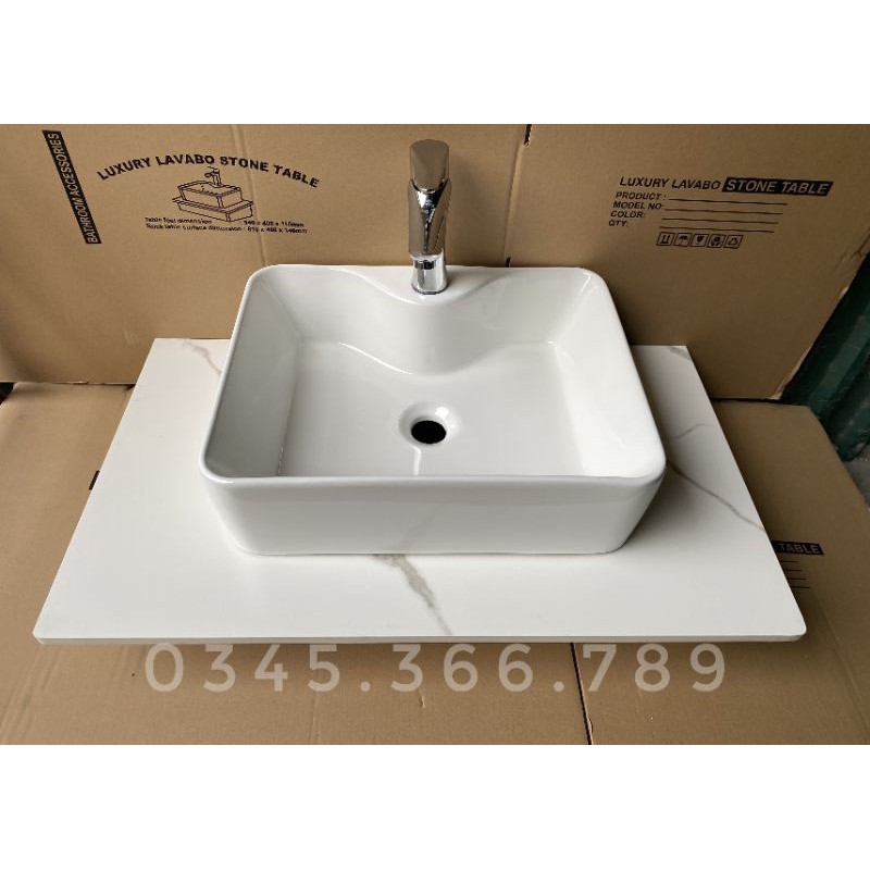 Chậu rửa mặt - Lavabo chữ nhật đặt bàn 609 (KT 40x30cm)