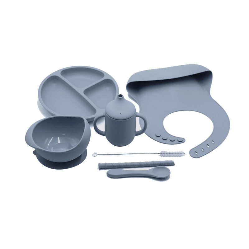 1 Bộ Yếm Ăn Bằng Silicone Không BPA Chống Nước Màu Trơn Cho Bé