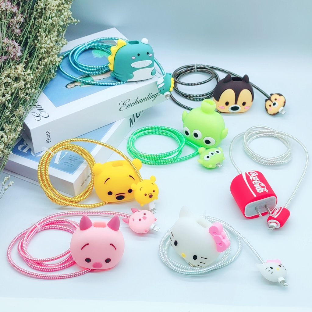 Cartoon silicone sleeve compatible for apple iphone charger cartoon silicone protective shell headphone cable data cable protective sleeve